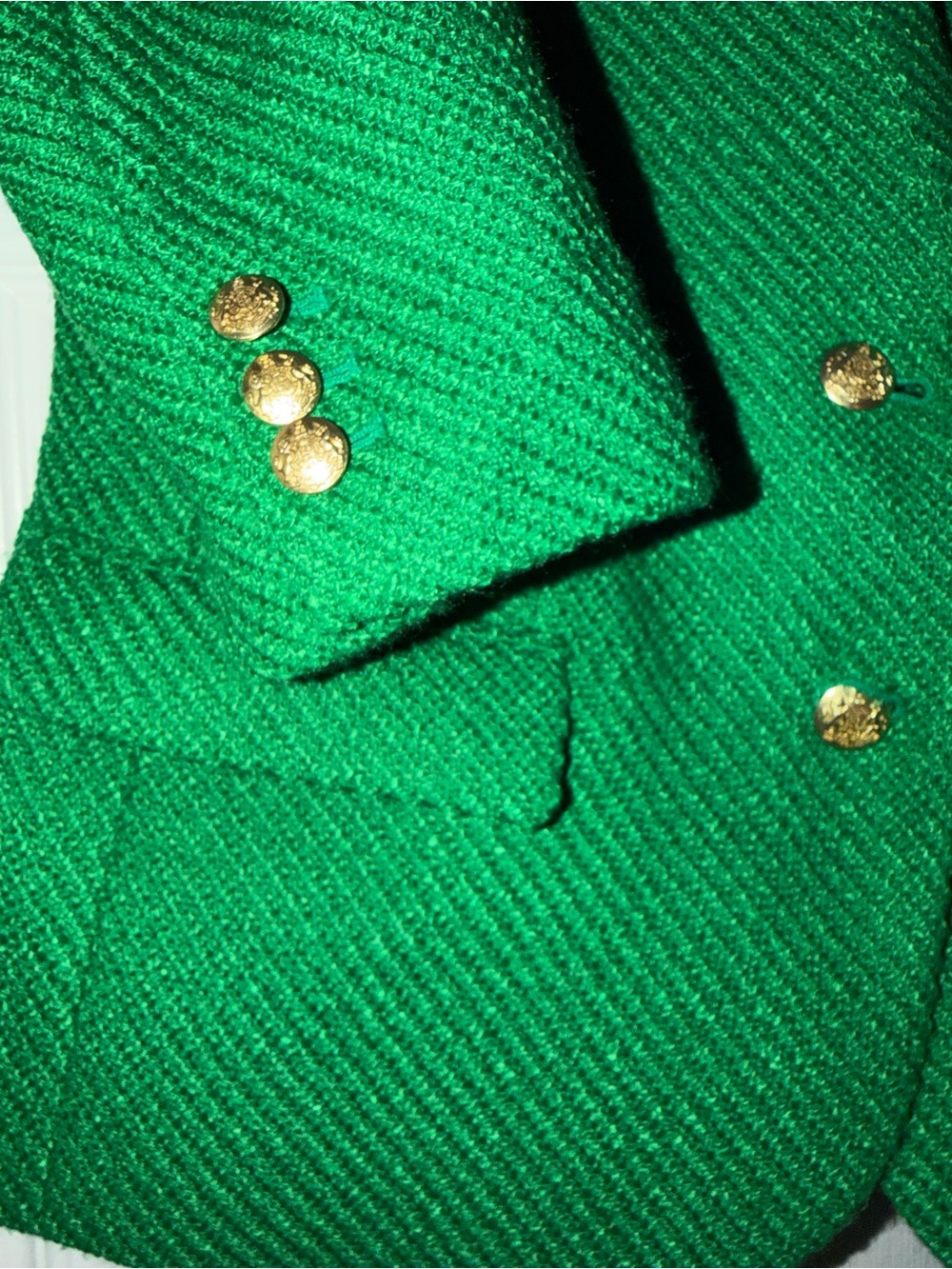 J. Crew Factory Kelly Green Blazer with Gold Buttons, Pockets and Striped Lining - Picture 4 of 7